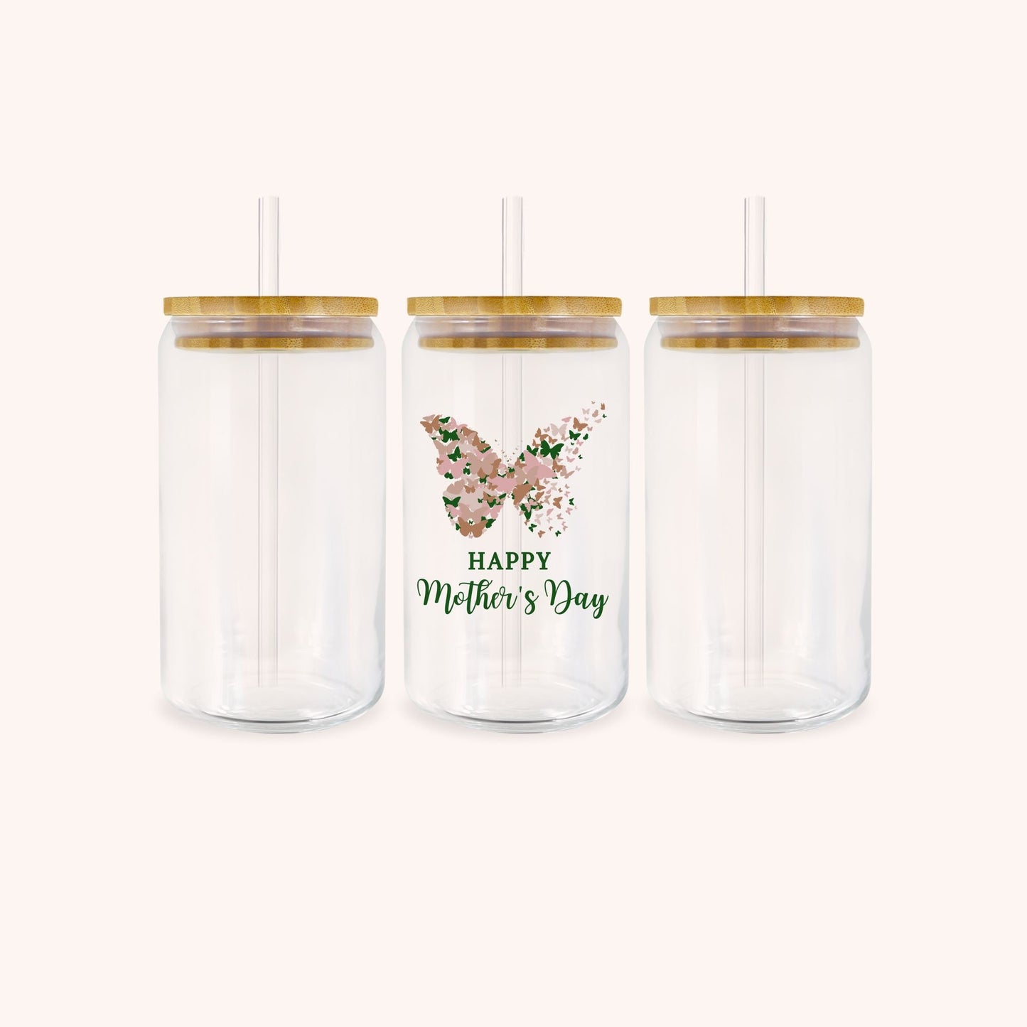 Happy Mother's day -Butterfly Glass Can Wrap Bundle PNG - Butterfly Mama Glass Can - Floral Mom Mother's Day 16oz Tumbler Sublimation Design