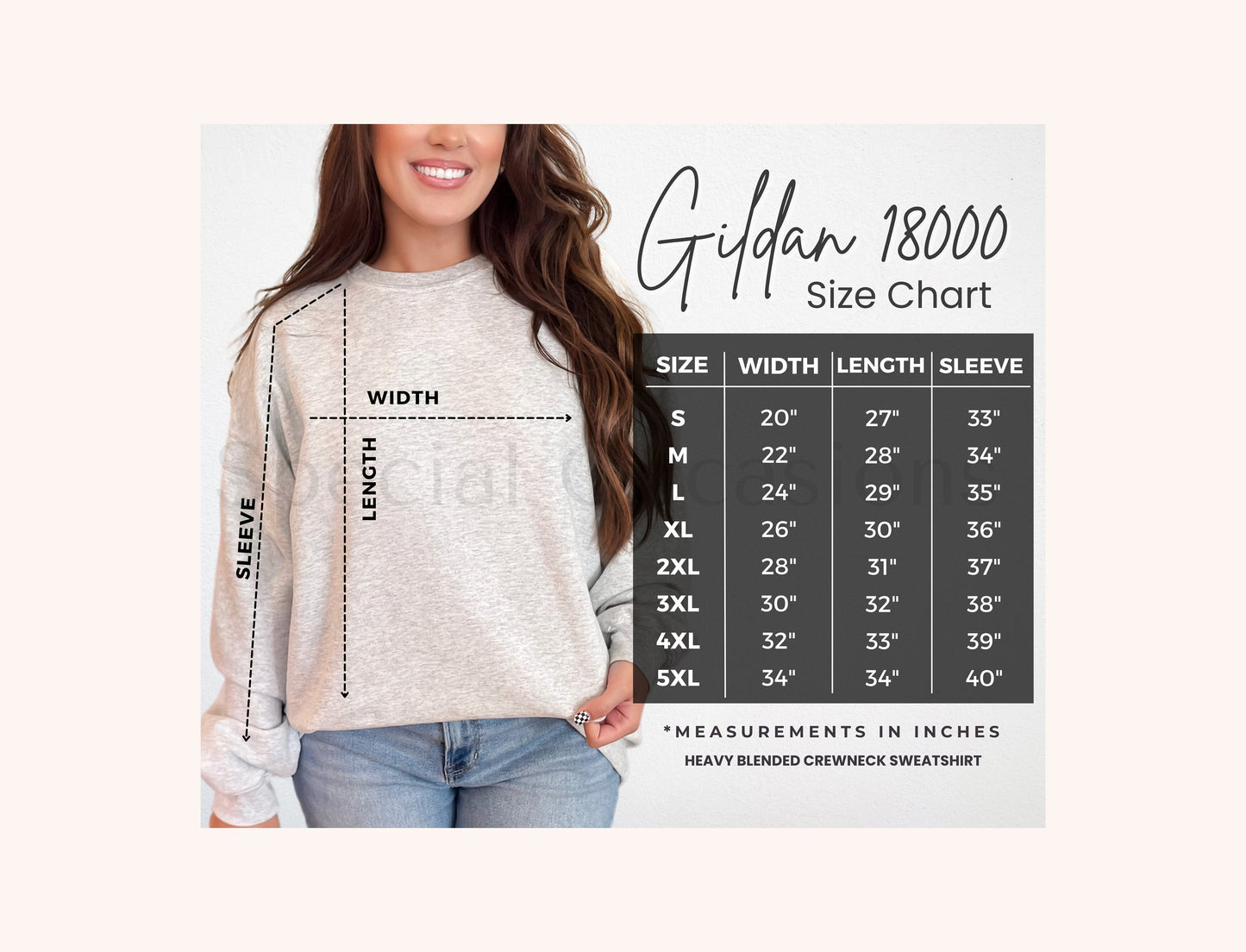 Gildan 18000 Sand Mockup, G18000 Crewneck Sweatshirt Boho Mock-up, Trendy Minimalist Sand Pullover, Free Unisex Size Chart