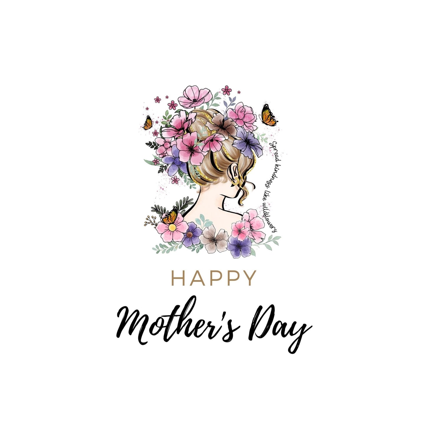 Butterfly and Flowers Mother's Day Gift-Glass Tumbler Wrapped With UV Design-Pink Green and Beige frosted 16oz Tumbler with Straw and Ribbon