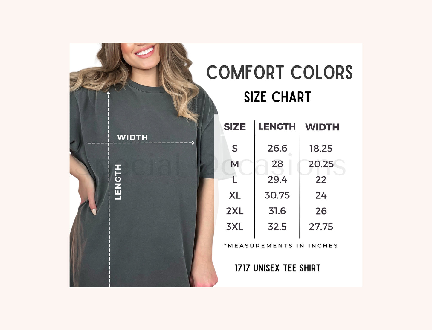 Comfort Colors 1717 Peachy Mockup, C1717 Trendy Spring Mock-up, Retro Boho Easter Mock, Free Size Chart, POD Seller Tools